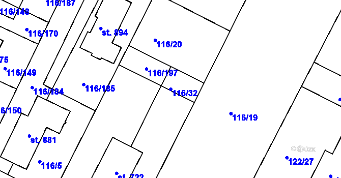 Parcela st. 116/32 v KÚ Horoušany, Katastrální mapa