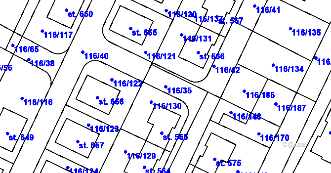 Parcela st. 116/35 v KÚ Horoušany, Katastrální mapa