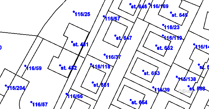 Parcela st. 116/37 v KÚ Horoušany, Katastrální mapa