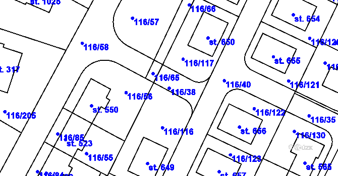 Parcela st. 116/38 v KÚ Horoušany, Katastrální mapa