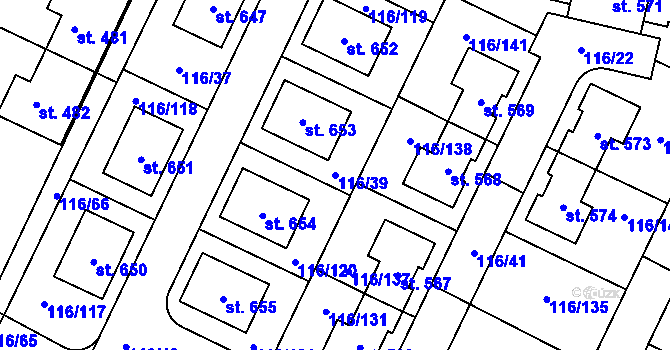 Parcela st. 116/39 v KÚ Horoušany, Katastrální mapa
