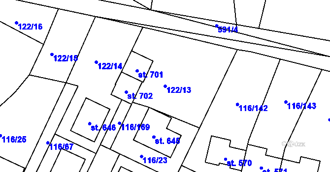 Parcela st. 122/13 v KÚ Horoušany, Katastrální mapa
