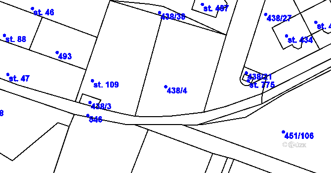 Parcela st. 438/4 v KÚ Horoušany, Katastrální mapa