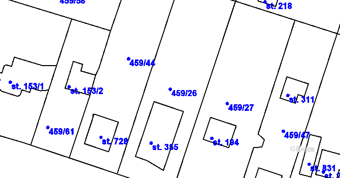 Parcela st. 459/26 v KÚ Horoušany, Katastrální mapa