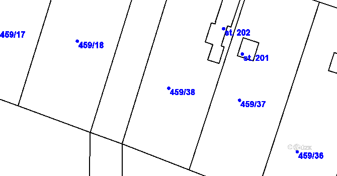 Parcela st. 459/38 v KÚ Horoušany, Katastrální mapa