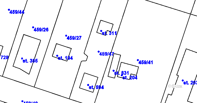Parcela st. 459/47 v KÚ Horoušany, Katastrální mapa