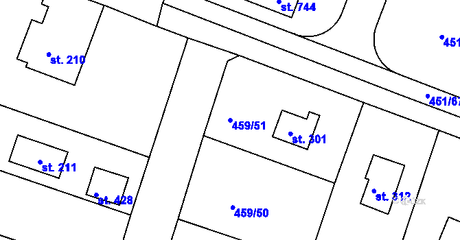 Parcela st. 459/51 v KÚ Horoušany, Katastrální mapa