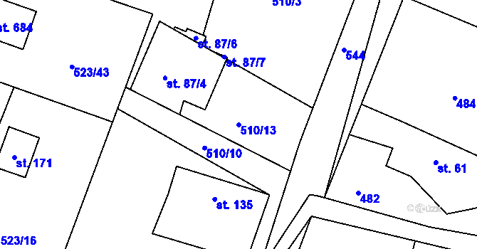 Parcela st. 510/13 v KÚ Horoušany, Katastrální mapa