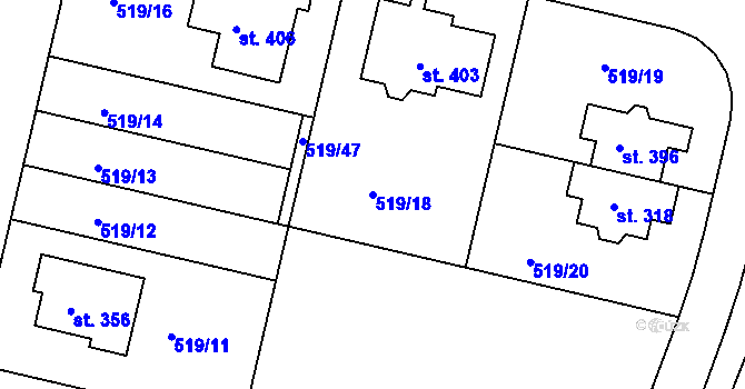Parcela st. 519/18 v KÚ Horoušany, Katastrální mapa