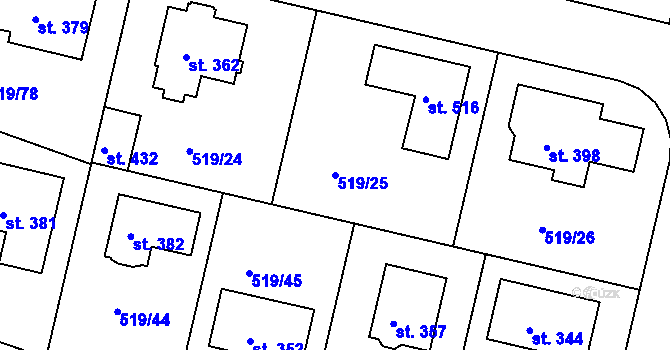 Parcela st. 519/25 v KÚ Horoušany, Katastrální mapa