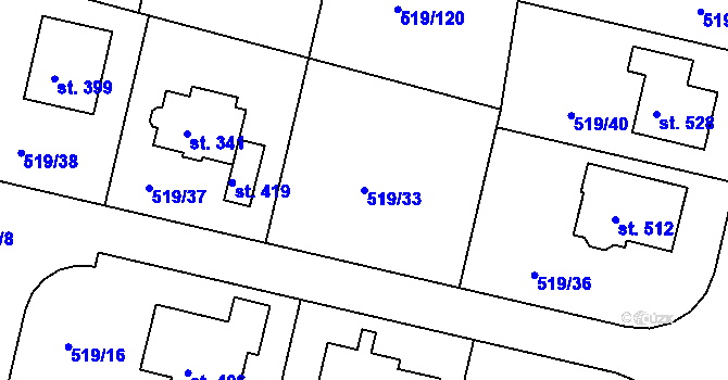 Parcela st. 519/33 v KÚ Horoušany, Katastrální mapa
