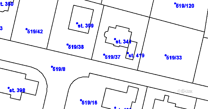 Parcela st. 519/37 v KÚ Horoušany, Katastrální mapa
