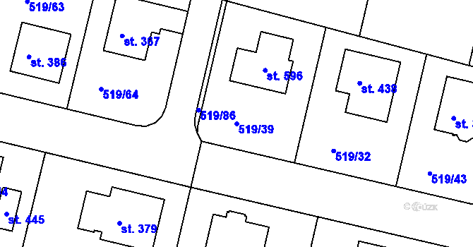 Parcela st. 519/39 v KÚ Horoušany, Katastrální mapa