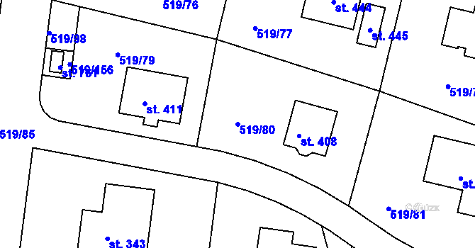 Parcela st. 519/80 v KÚ Horoušany, Katastrální mapa
