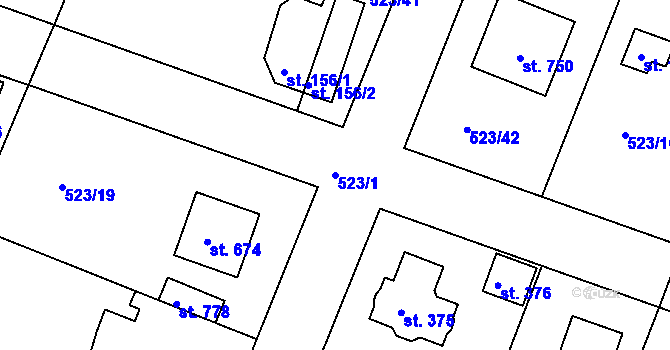 Parcela st. 523/1 v KÚ Horoušany, Katastrální mapa