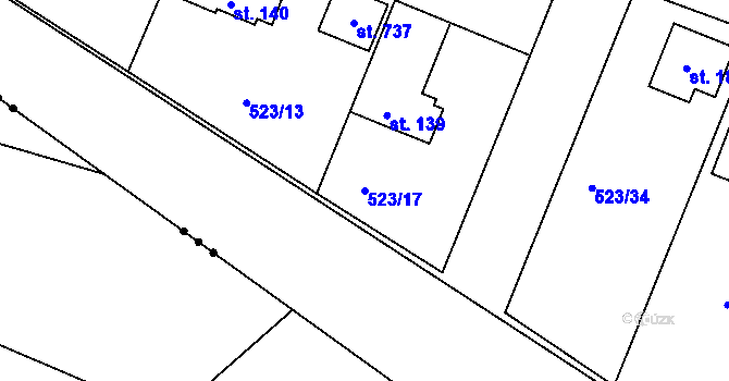 Parcela st. 523/17 v KÚ Horoušany, Katastrální mapa