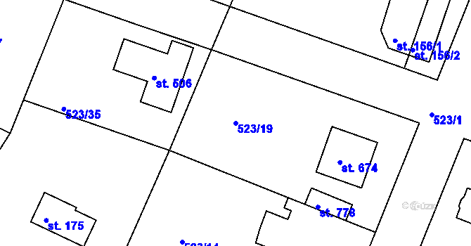 Parcela st. 523/19 v KÚ Horoušany, Katastrální mapa