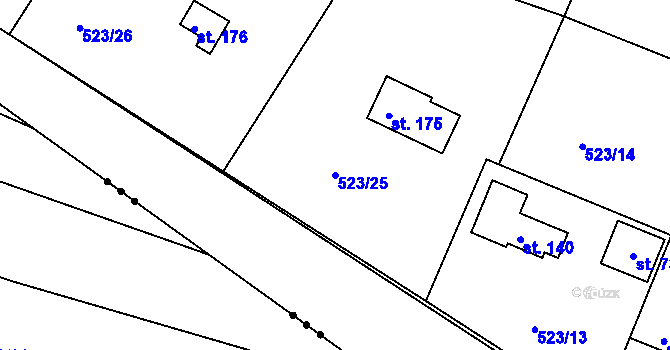 Parcela st. 523/25 v KÚ Horoušany, Katastrální mapa