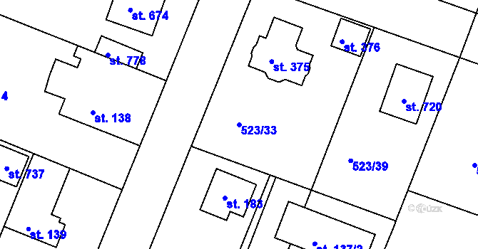 Parcela st. 523/33 v KÚ Horoušany, Katastrální mapa