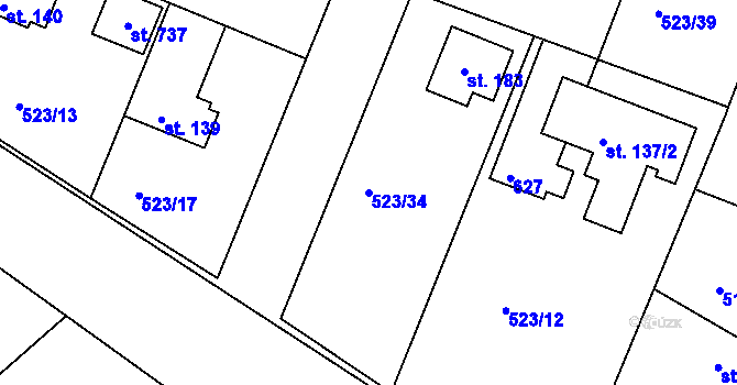 Parcela st. 523/34 v KÚ Horoušany, Katastrální mapa