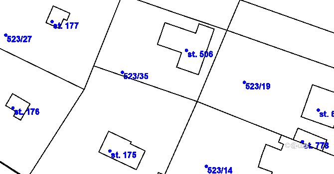 Parcela st. 523/36 v KÚ Horoušany, Katastrální mapa