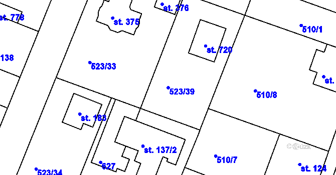 Parcela st. 523/39 v KÚ Horoušany, Katastrální mapa