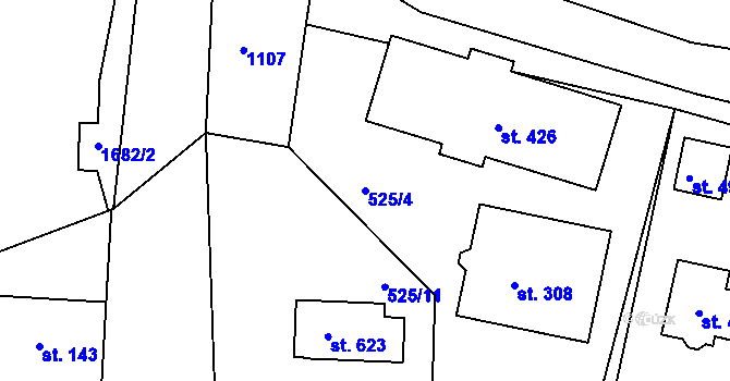 Parcela st. 525/4 v KÚ Horoušany, Katastrální mapa