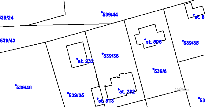 Parcela st. 539/36 v KÚ Horoušany, Katastrální mapa