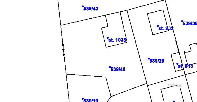 Parcela st. 539/40 v KÚ Horoušany, Katastrální mapa