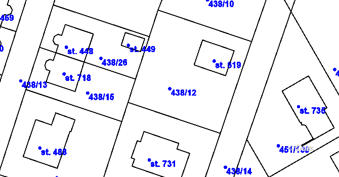 Parcela st. 438/12 v KÚ Horoušany, Katastrální mapa