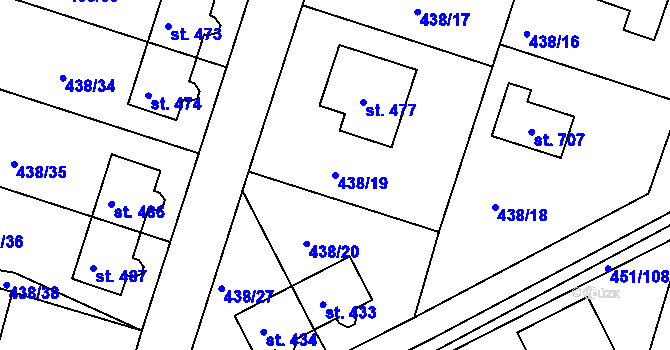 Parcela st. 438/19 v KÚ Horoušany, Katastrální mapa