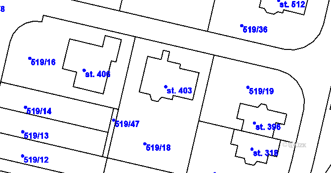 Parcela st. 403 v KÚ Horoušany, Katastrální mapa