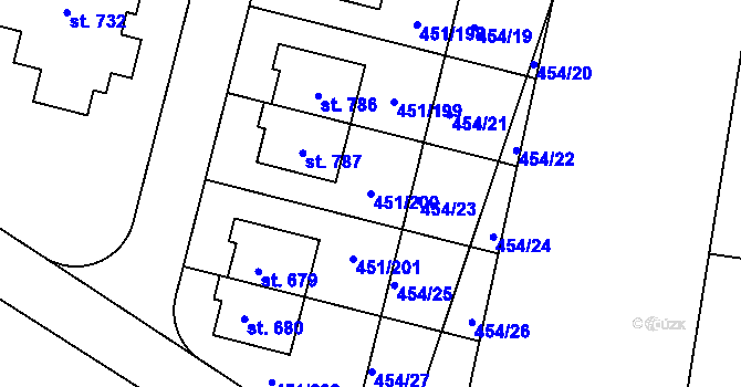 Parcela st. 451/200 v KÚ Horoušany, Katastrální mapa