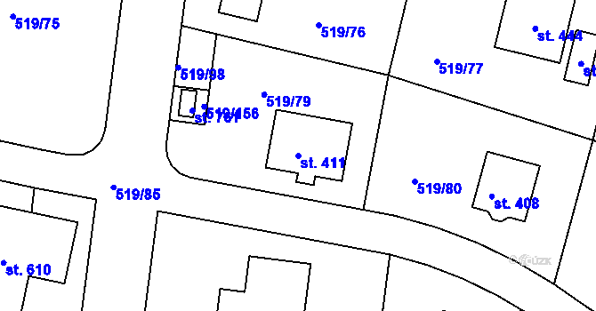 Parcela st. 411 v KÚ Horoušany, Katastrální mapa