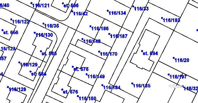 Parcela st. 116/170 v KÚ Horoušany, Katastrální mapa