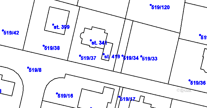 Parcela st. 419 v KÚ Horoušany, Katastrální mapa