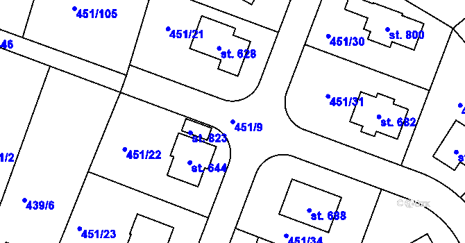 Parcela st. 451/9 v KÚ Horoušany, Katastrální mapa