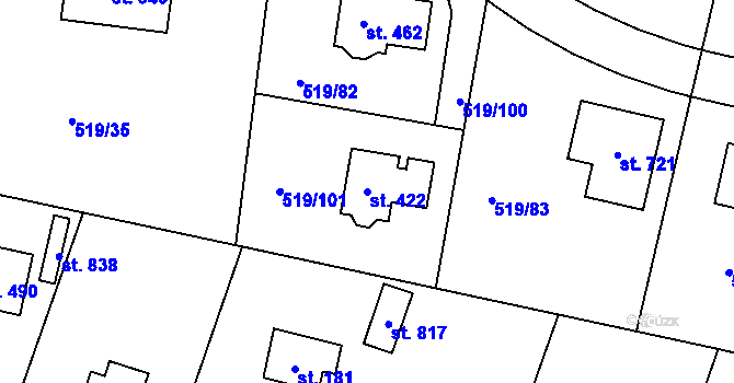 Parcela st. 422 v KÚ Horoušany, Katastrální mapa