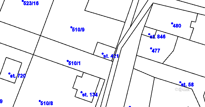 Parcela st. 421 v KÚ Horoušany, Katastrální mapa