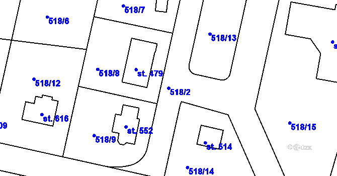 Parcela st. 518/2 v KÚ Horoušany, Katastrální mapa