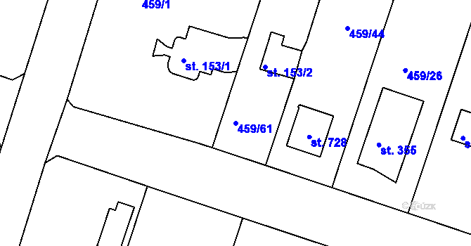 Parcela st. 459/61 v KÚ Horoušany, Katastrální mapa