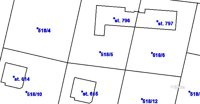 Parcela st. 518/5 v KÚ Horoušany, Katastrální mapa