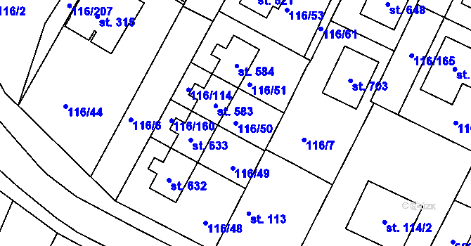 Parcela st. 116/50 v KÚ Horoušany, Katastrální mapa
