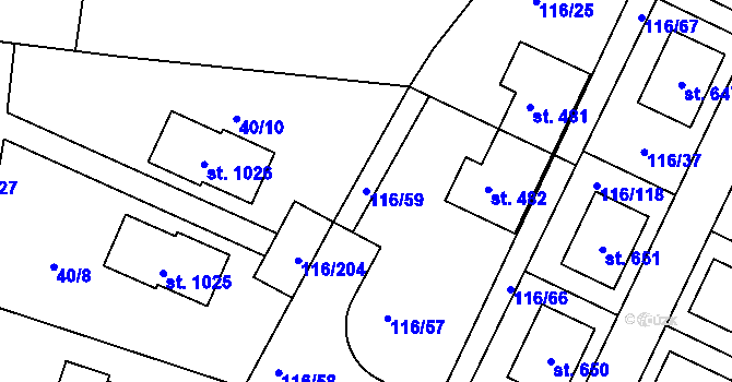 Parcela st. 116/59 v KÚ Horoušany, Katastrální mapa
