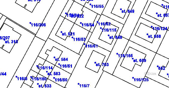 Parcela st. 116/61 v KÚ Horoušany, Katastrální mapa
