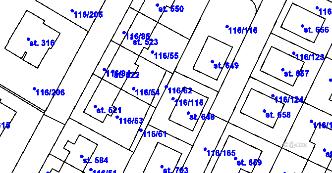 Parcela st. 116/62 v KÚ Horoušany, Katastrální mapa