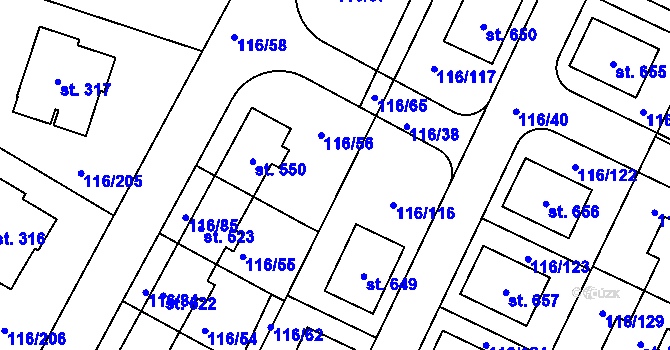 Parcela st. 116/64 v KÚ Horoušany, Katastrální mapa
