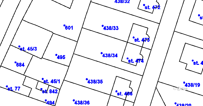 Parcela st. 438/34 v KÚ Horoušany, Katastrální mapa