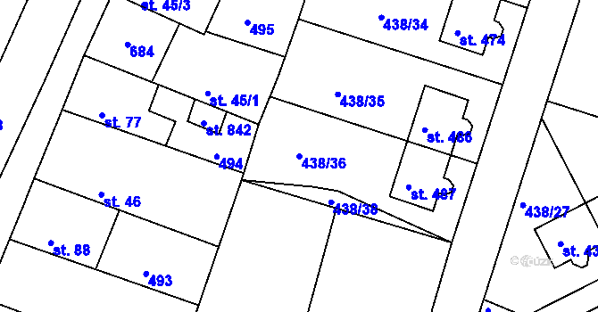Parcela st. 438/36 v KÚ Horoušany, Katastrální mapa