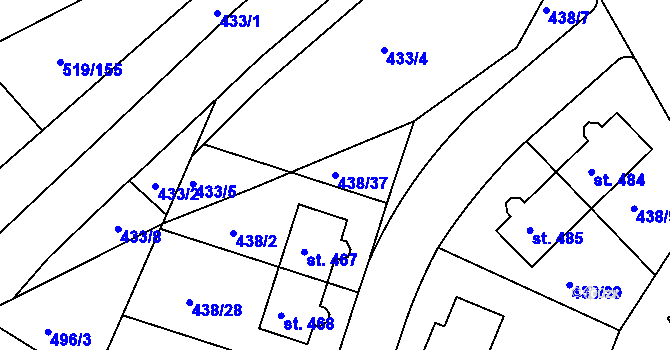 Parcela st. 438/37 v KÚ Horoušany, Katastrální mapa